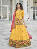 Myra Yellow - Deep Pink Embroidered Designer Lehenga