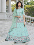 Myra Sky Blue Embroidered Designer Lehenga