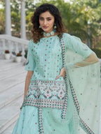 Myra Sky Blue Embroidered Designer Lehenga