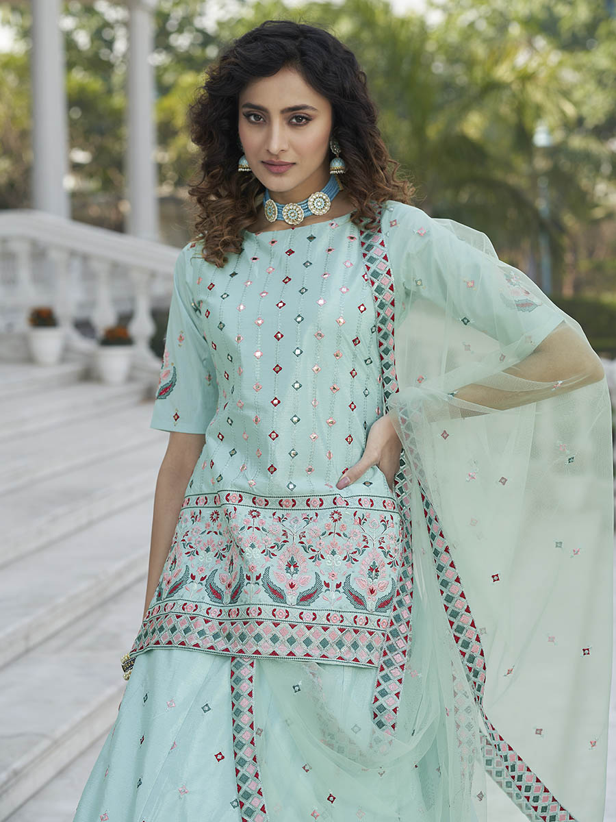Myra Sky Blue Embroidered Designer Lehenga