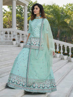 Myra Sky Blue Embroidered Designer Lehenga