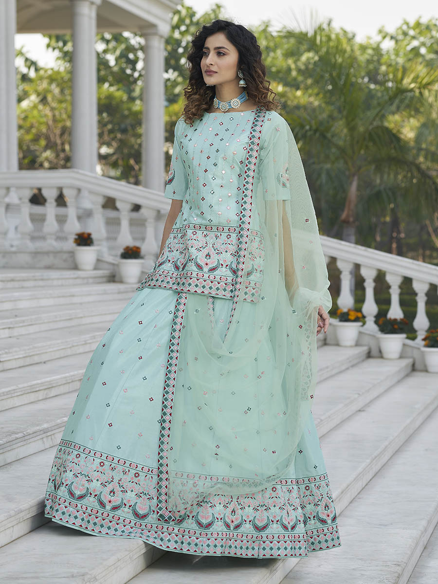 Myra Sky Blue Embroidered Designer Lehenga
