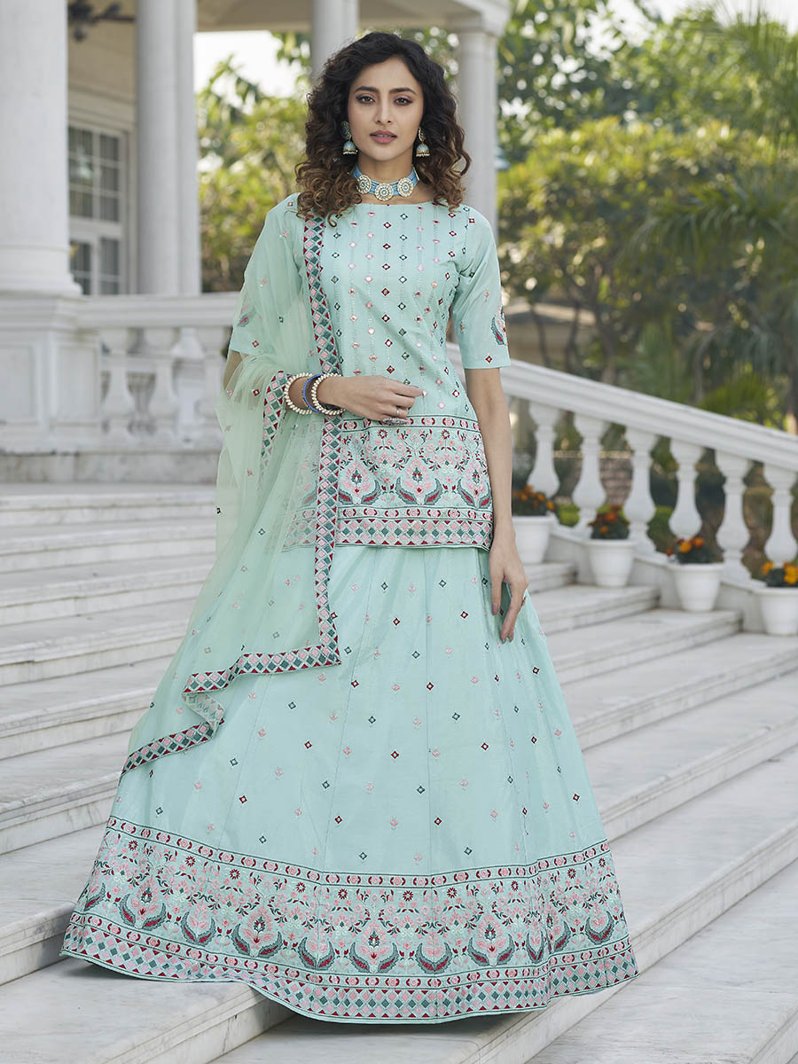 Myra Sky Blue Embroidered Designer Lehenga