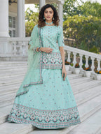 Myra Sky Blue Embroidered Designer Lehenga