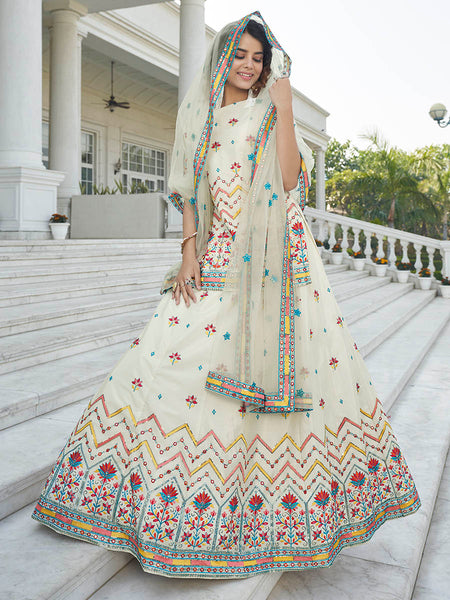 Myra Off White Embroidered Designer Lehenga