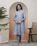 Vaasva Women Grey Panel Kurta With Cotton Pant & Dupatta - Distacart