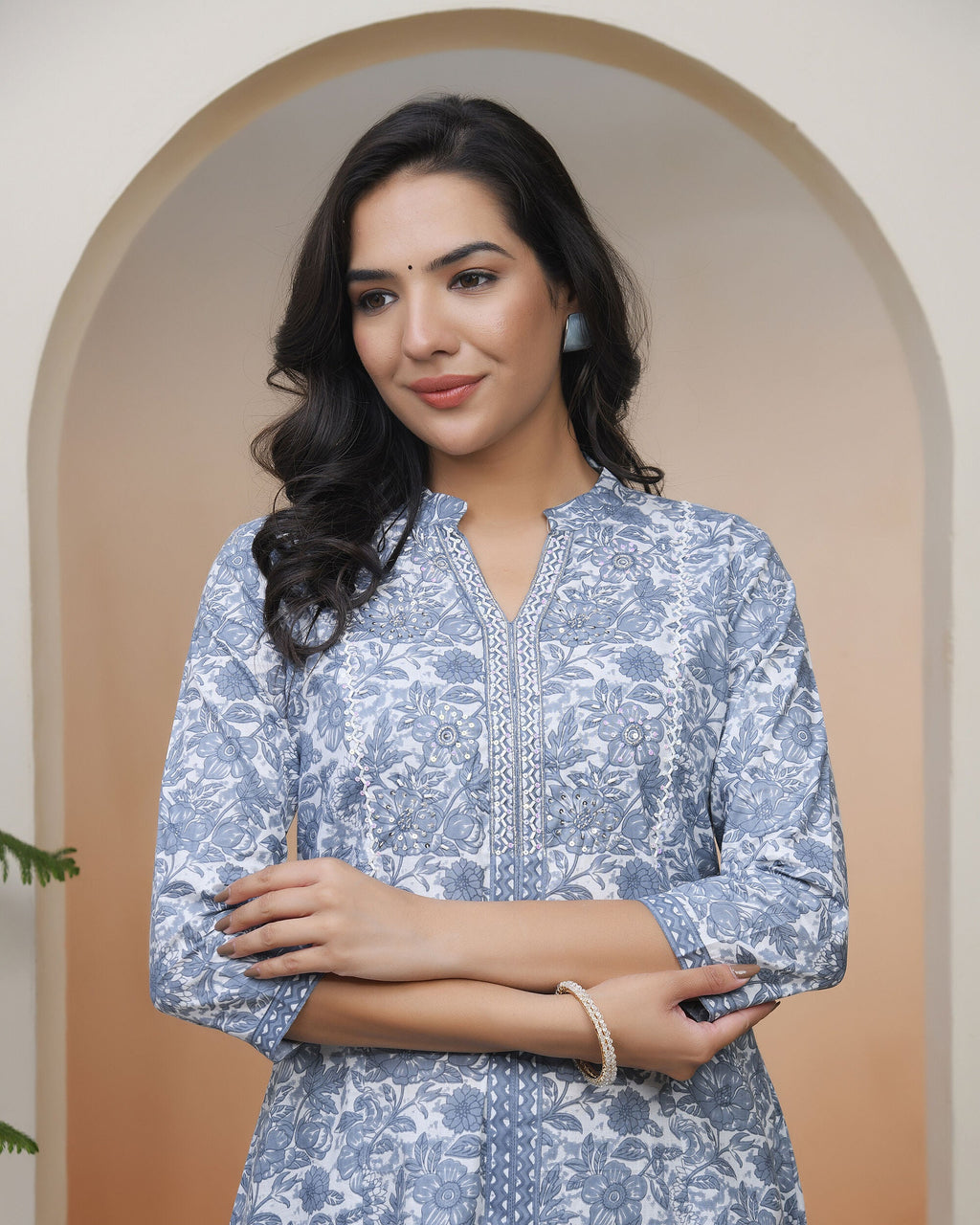 Vaasva Women Grey Panel Kurta With Cotton Pant & Dupatta - Distacart