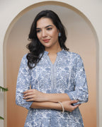 Vaasva Women Grey Panel Kurta With Cotton Pant & Dupatta - Distacart