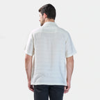 Xkind White Horizontal Pleated Stripes Relaxed Fit Shirt