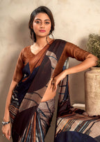 Anaita Brown Soft Satin Silk With Zari Weaving Saree With Blouse - Distacart