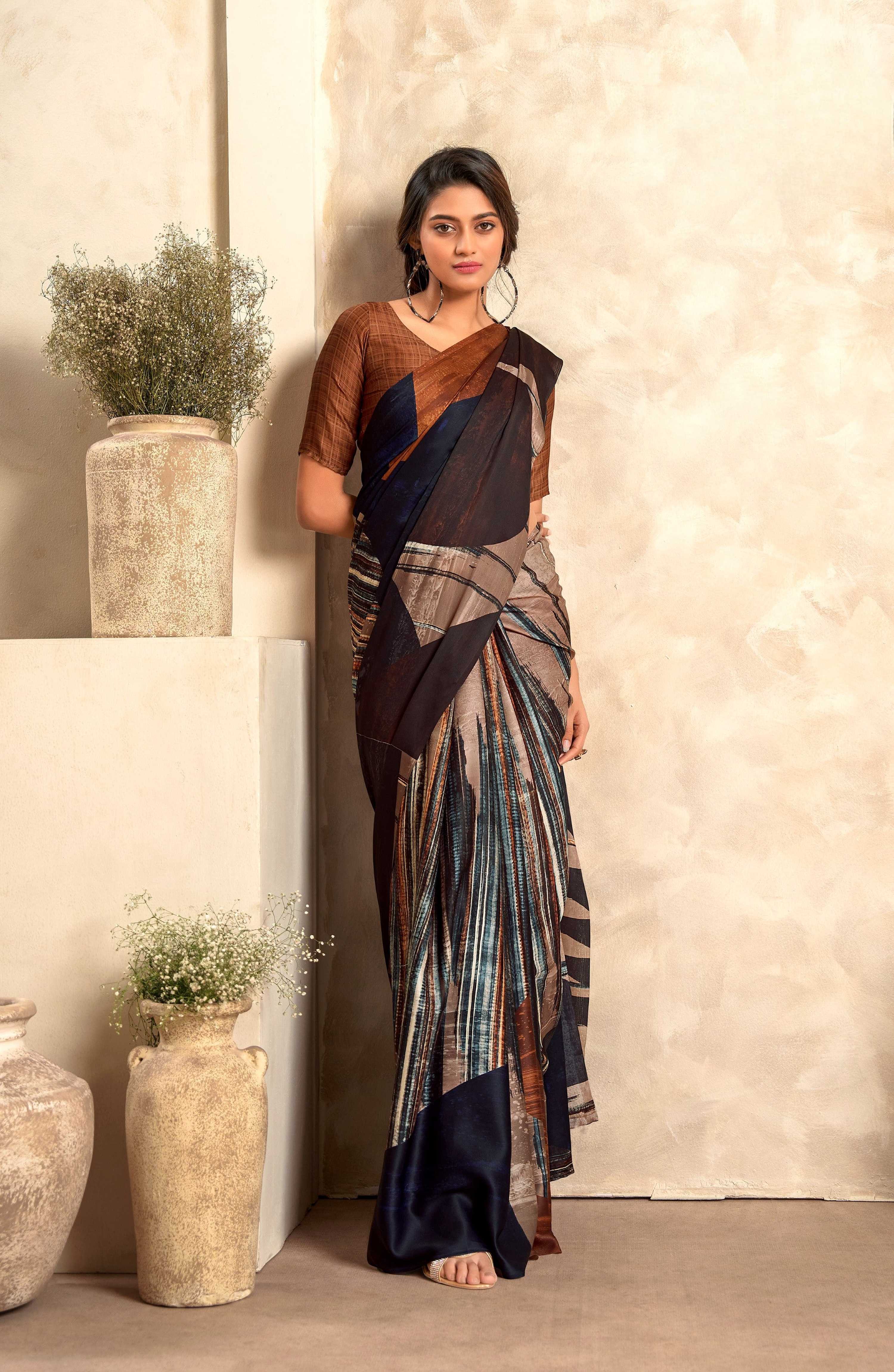 Anaita Brown Soft Satin Silk With Zari Weaving Saree With Blouse - Distacart