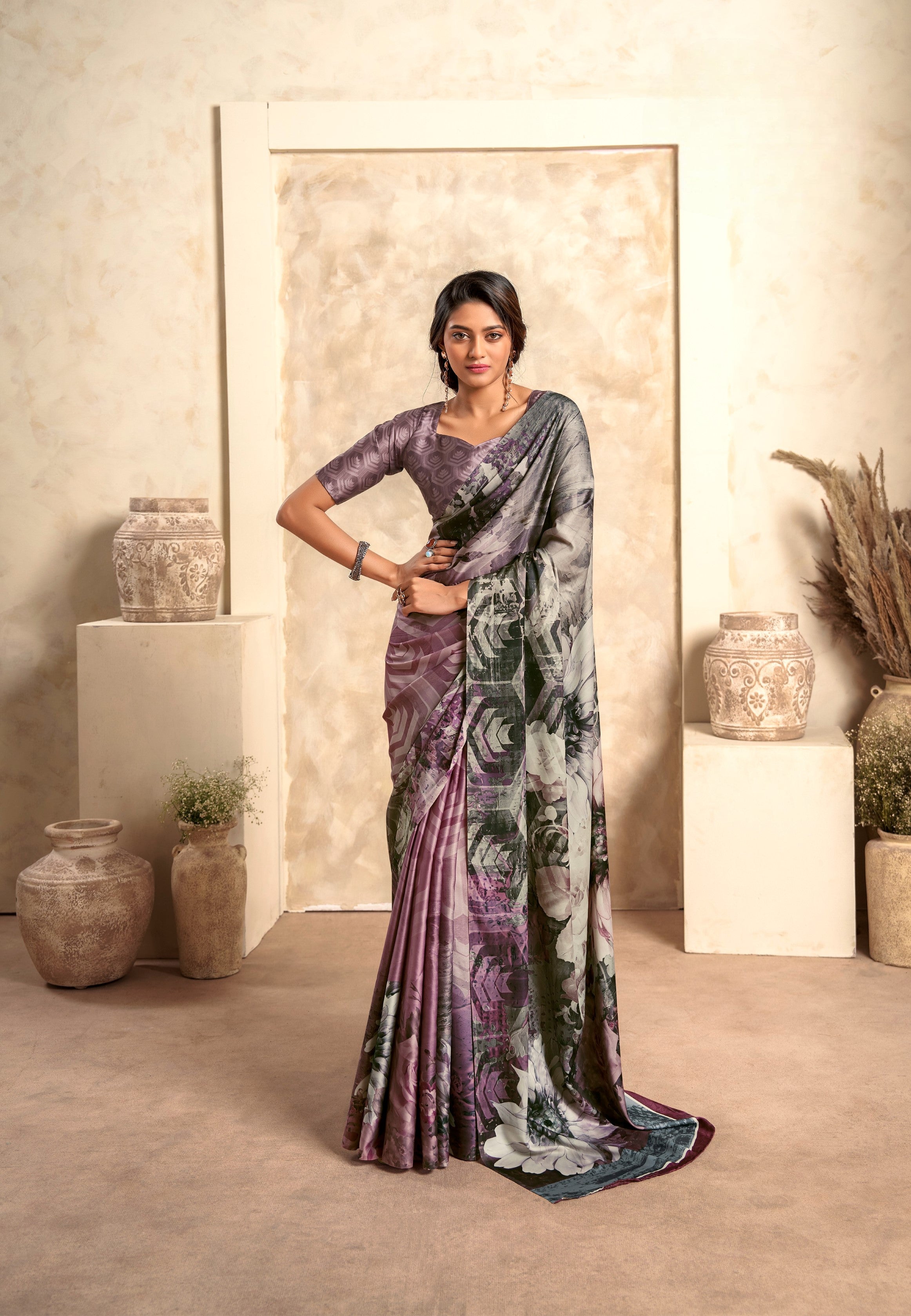 Anaita Lavender Soft Satin Silk With Zari Weaving Saree With Blouse - Distacart