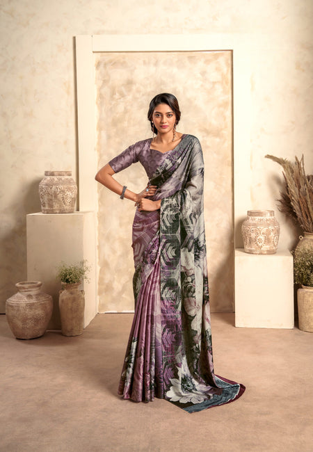 Anaita Lavender Soft Satin Silk With Zari Weaving Saree With Blouse