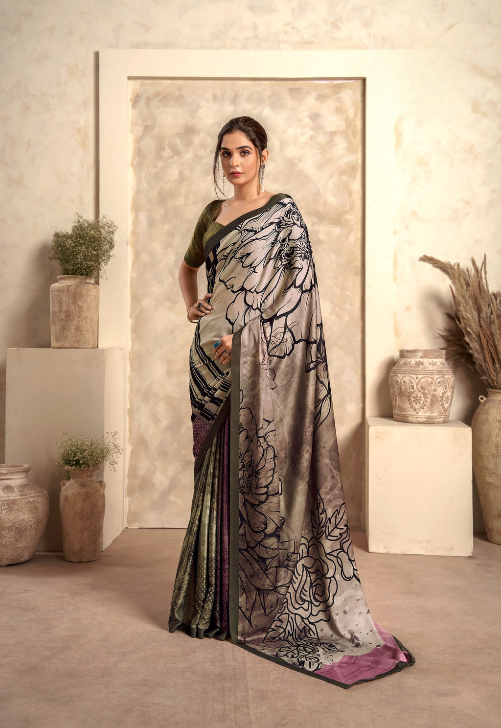 Anaita Light Brown Soft Satin Silk With Zari Weaving Saree With Blouse - Distacart