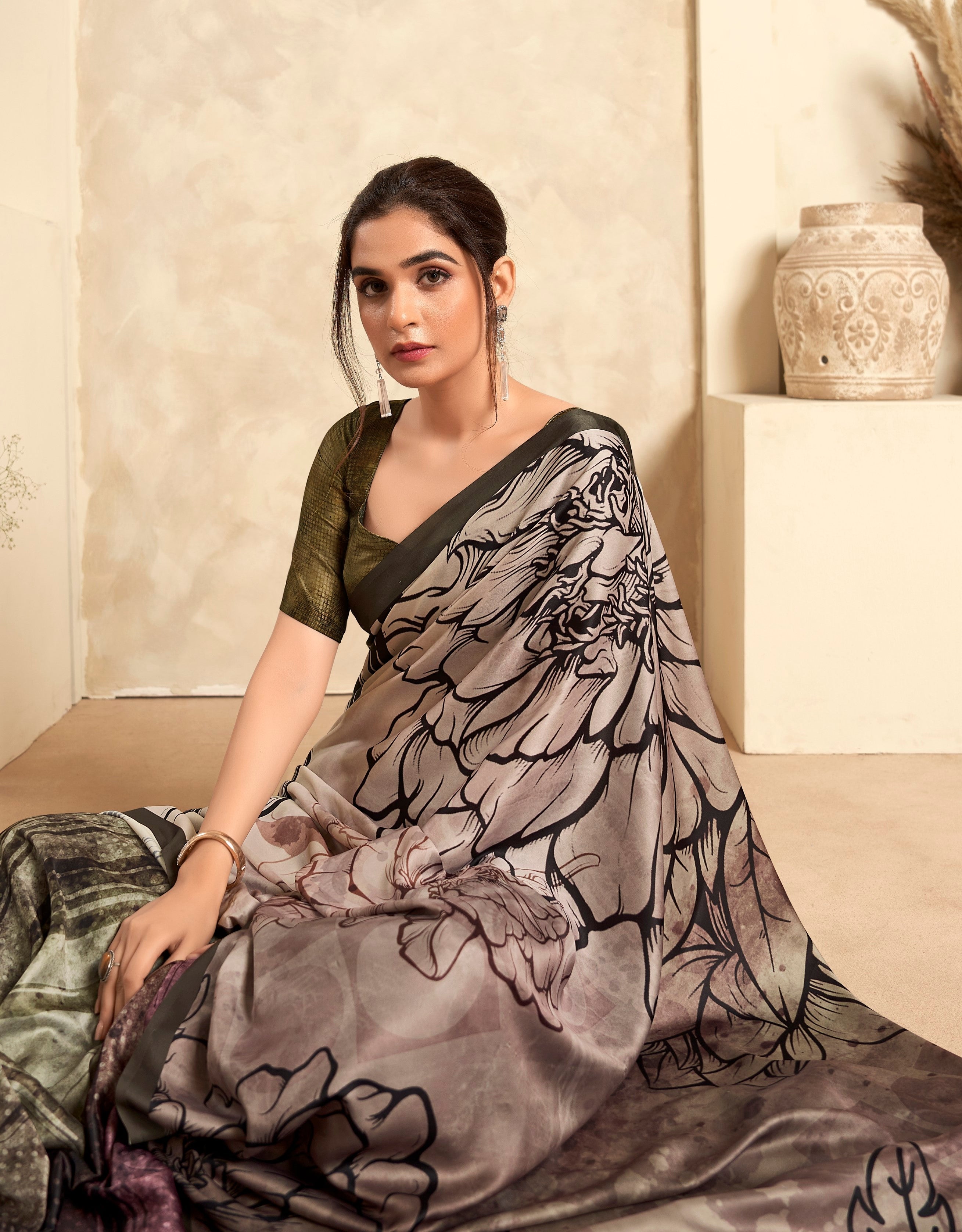 Anaita Light Brown Soft Satin Silk With Zari Weaving Saree With Blouse - Distacart
