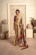 Anaita Dark Cream Soft Satin Silk With Zari Weaving Saree With Blouse - Distacart