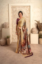 Anaita Dark Cream Soft Satin Silk With Zari Weaving Saree With Blouse - Distacart