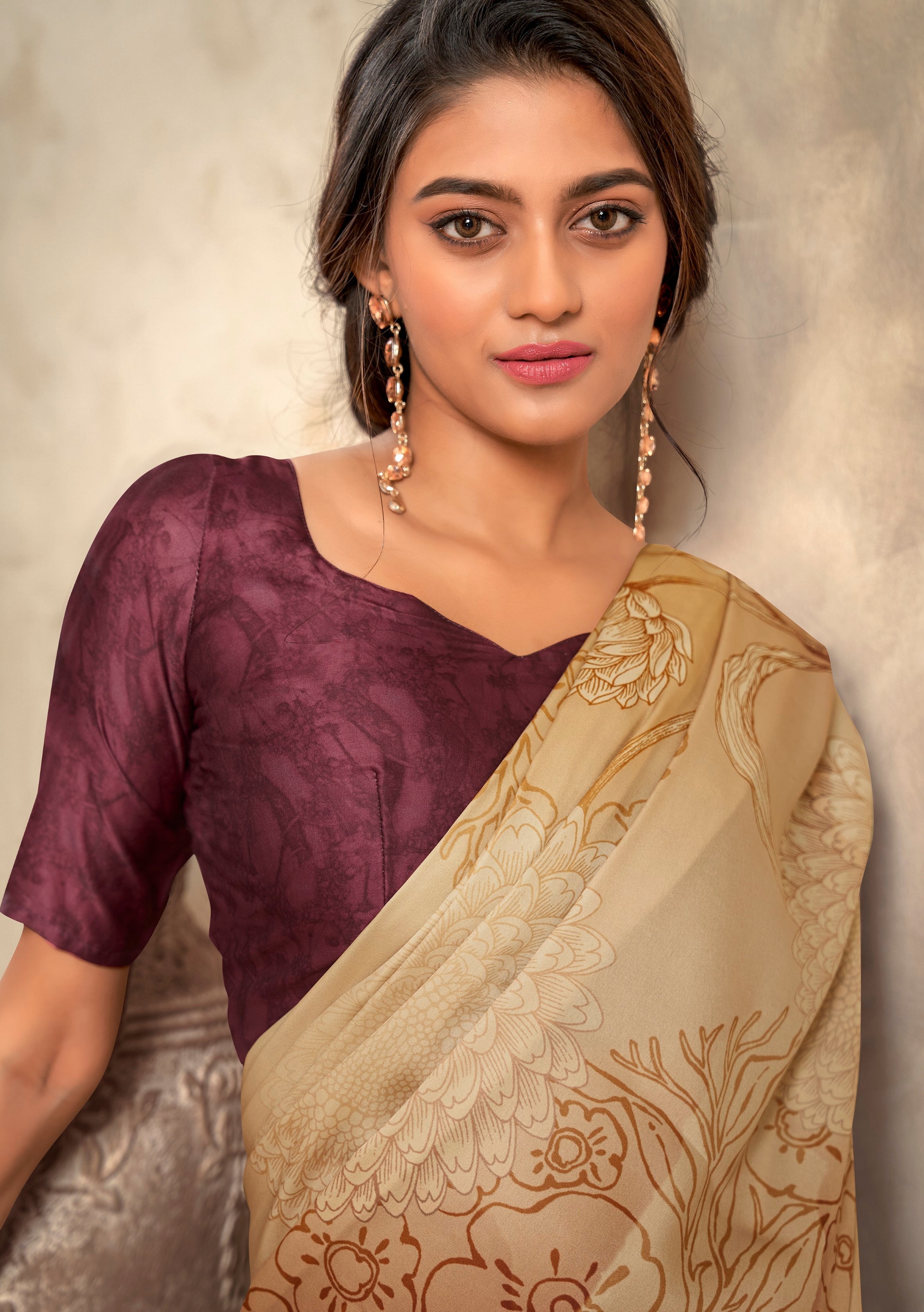 Anaita Dark Cream Soft Satin Silk With Zari Weaving Saree With Blouse - Distacart