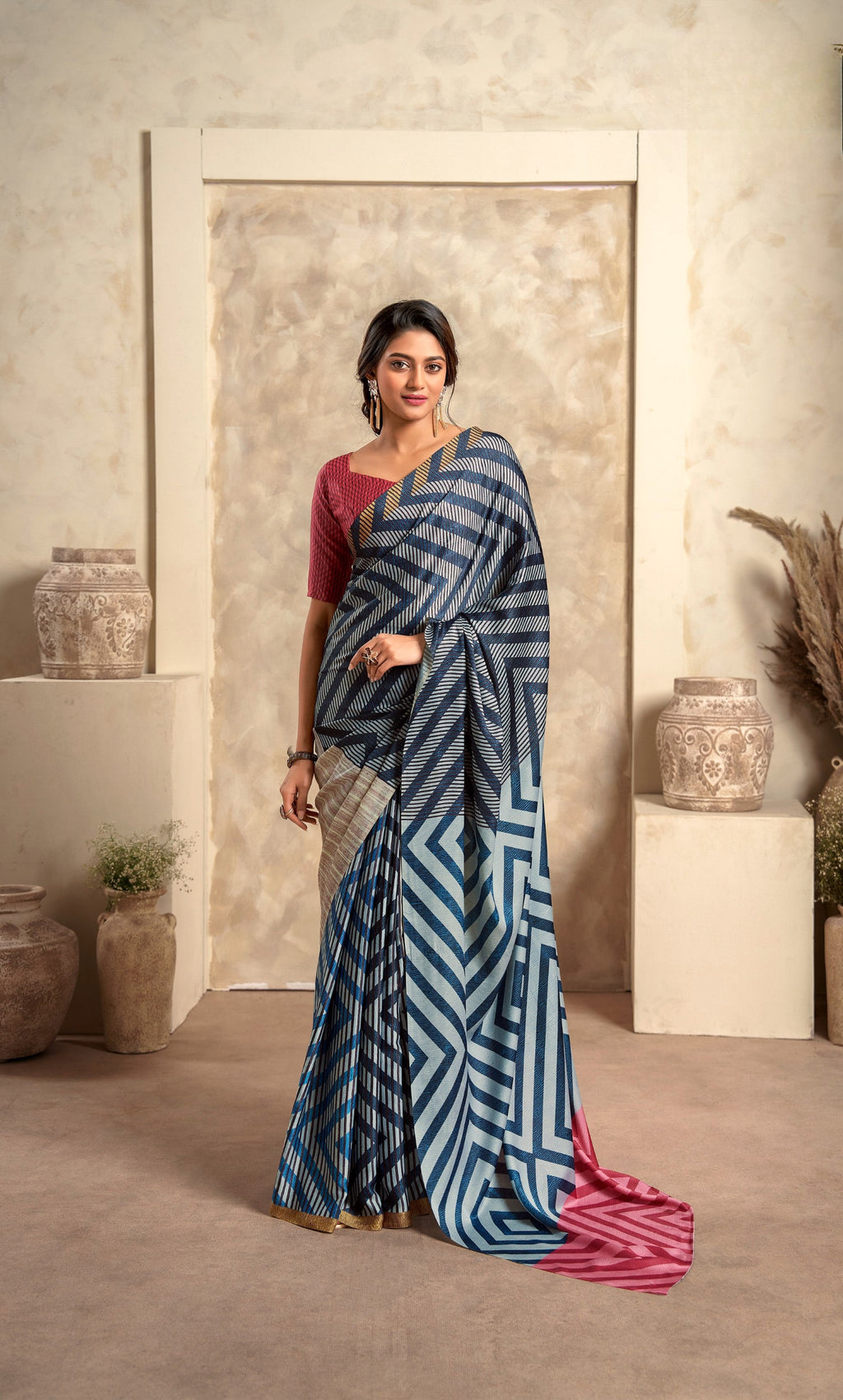 Anaita Dark Navy Blue Soft Satin Silk With Zari Weaving Saree With Blouse - Distacart