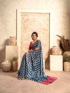 Anaita Dark Navy Blue Soft Satin Silk With Zari Weaving Saree With Blouse - Distacart