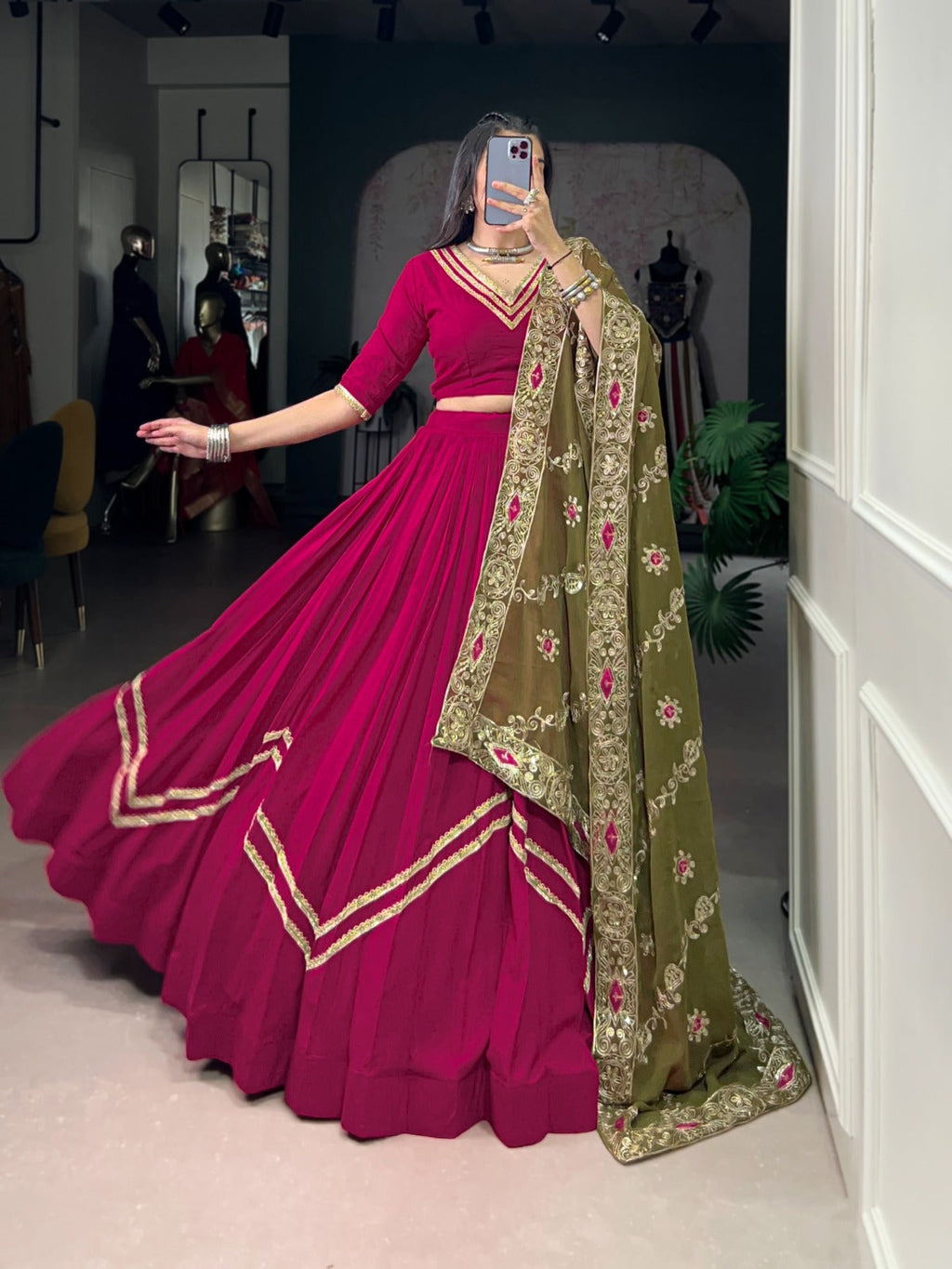 Lorenvalley Fashion Ranipink Pure Rayon Lace Touch Up Lehenga Choli with Dupatta