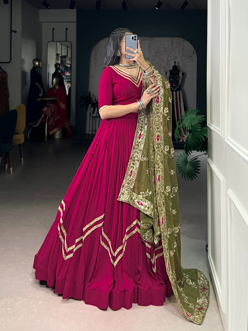 Lorenvalley Fashion Ranipink Pure Rayon Lace Touch Up Lehenga Choli with Dupatta