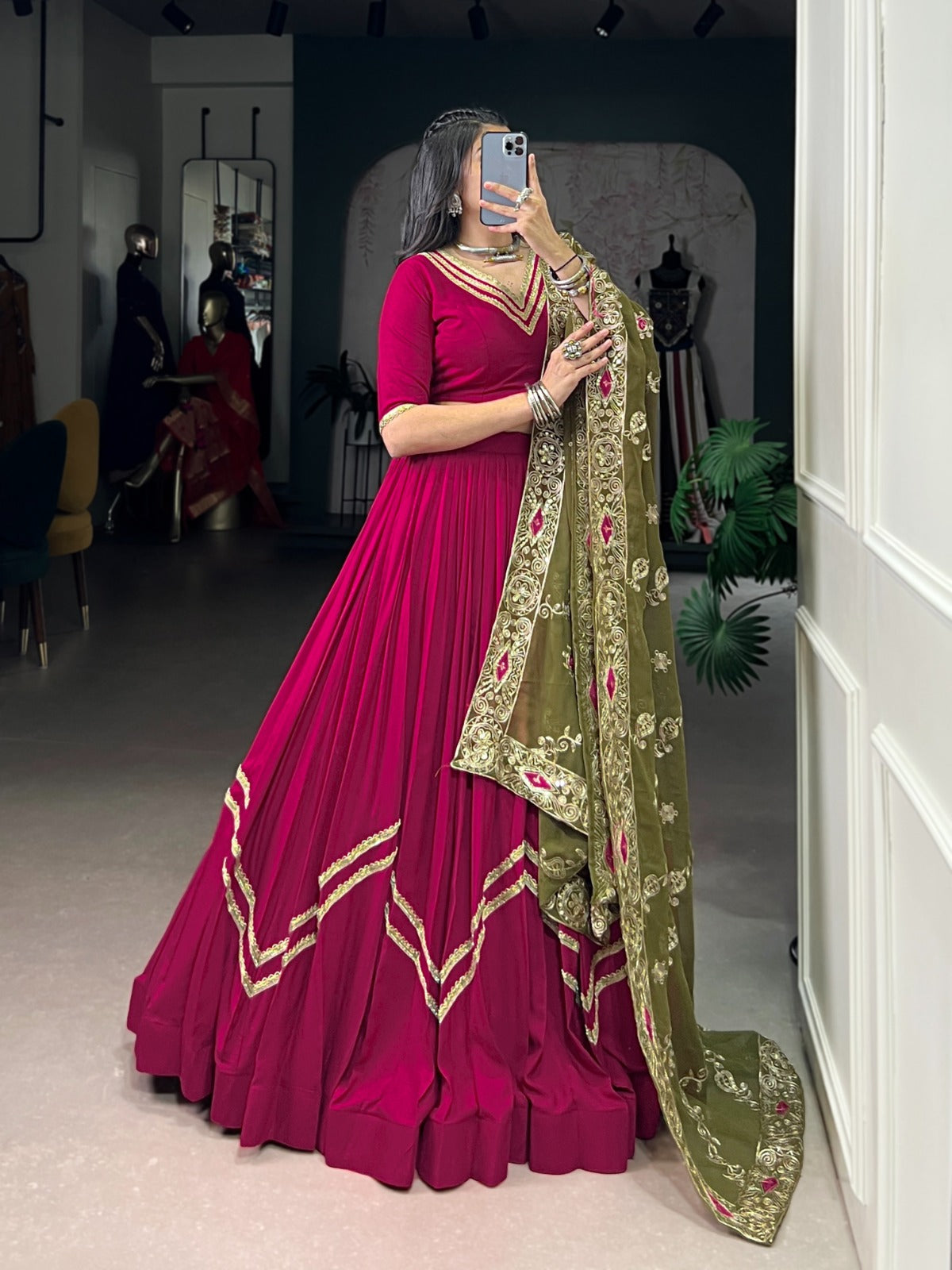 Lorenvalley Fashion Ranipink Pure Rayon Lace Touch Up Lehenga Choli with Dupatta