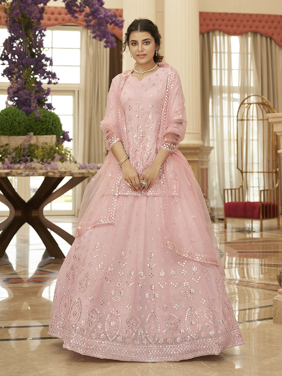Myra Pink Georgette Embroidered Designer Lehenga