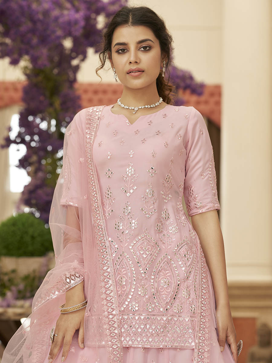 Myra Pink Georgette Embroidered Designer Lehenga