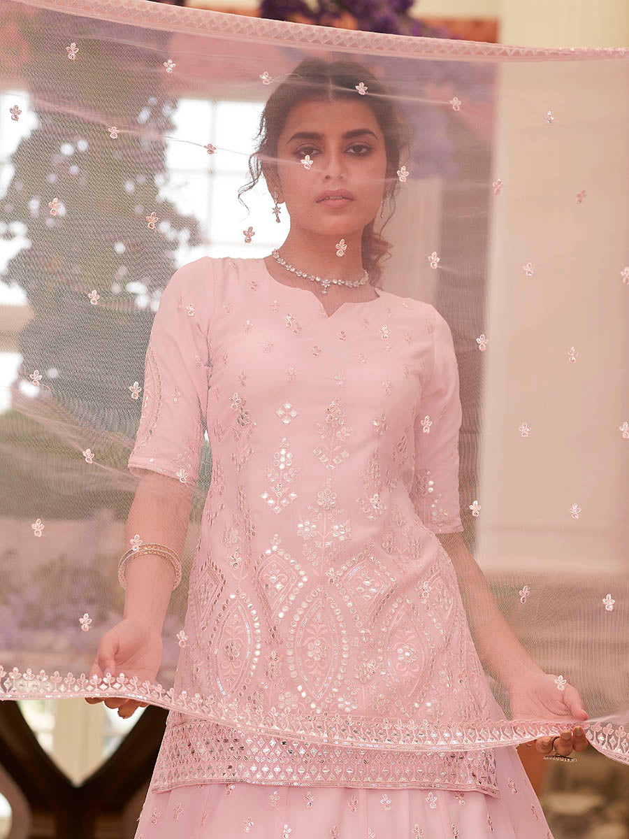 Myra Pink Georgette Embroidered Designer Lehenga
