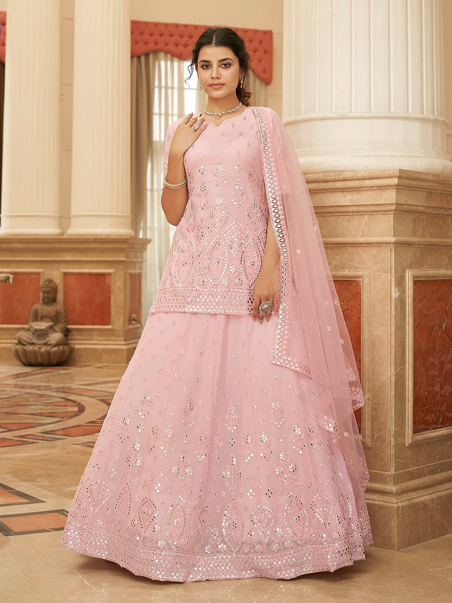 Myra Pink Georgette Embroidered Designer Lehenga