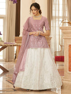 Myra Pearl White and Dusty Pink Embroidered Designer Lehenga