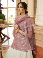 Myra Pearl White and Dusty Pink Embroidered Designer Lehenga