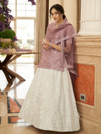 Myra Pearl White and Dusty Pink Embroidered Designer Lehenga