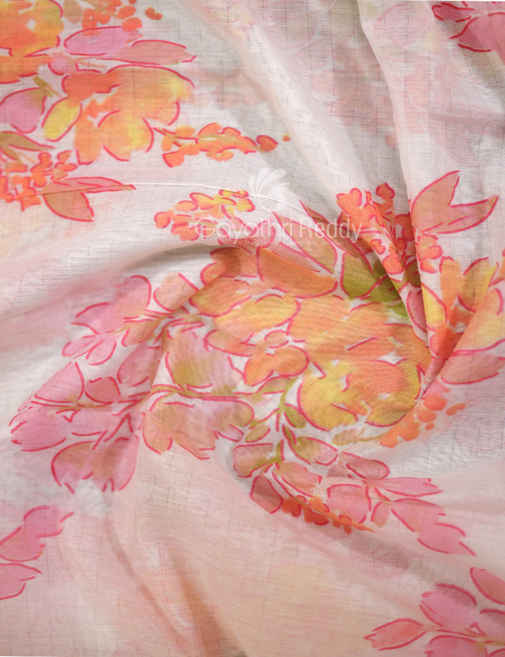 Shades of Milk White Colour Floral Design Chander Printed Saree By Gayathri Reddy Designer Studio