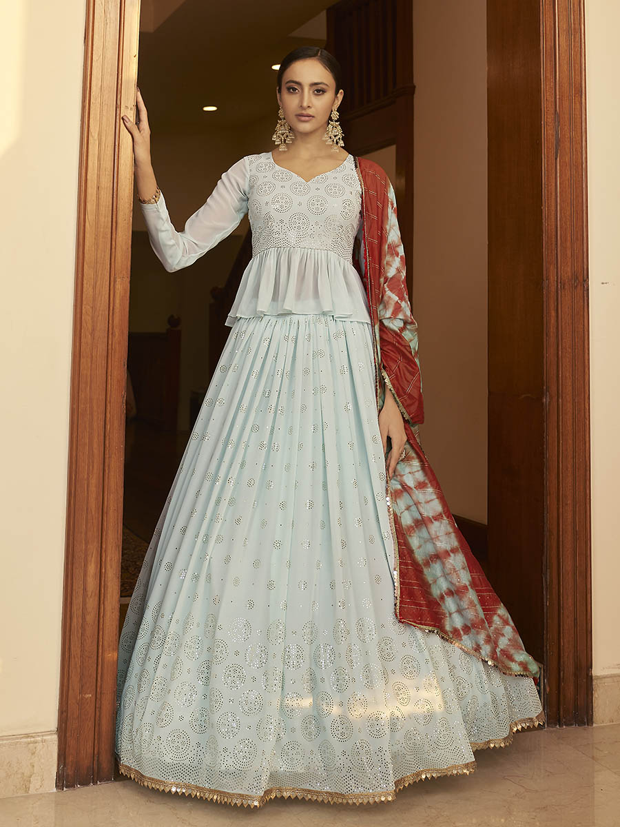 Myra Sky Multicolour Shibori Print Designer Lehenga
