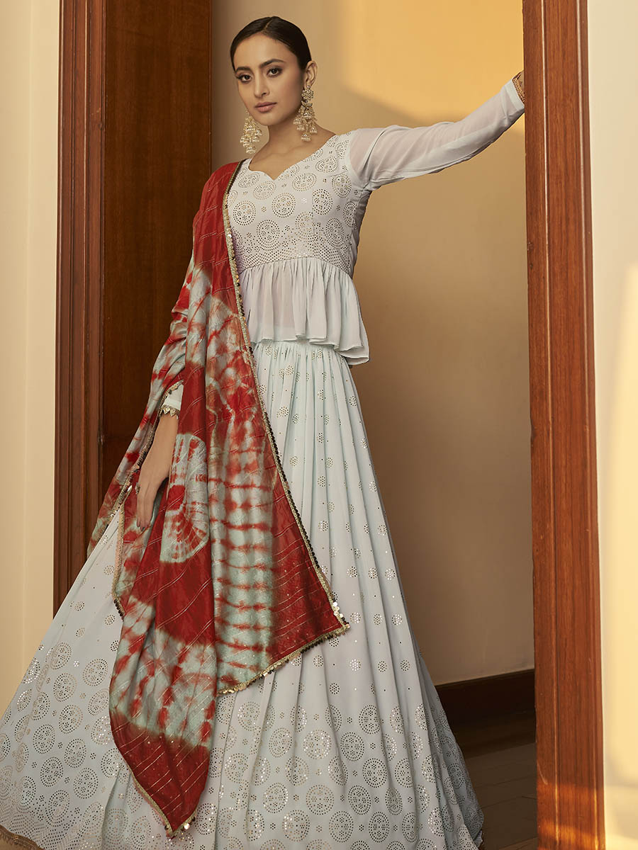 Myra Sky Multicolour Shibori Print Designer Lehenga
