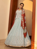 Myra Sky Multicolour Shibori Print Designer Lehenga