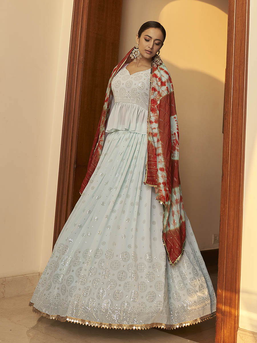Myra Sky Multicolour Shibori Print Designer Lehenga