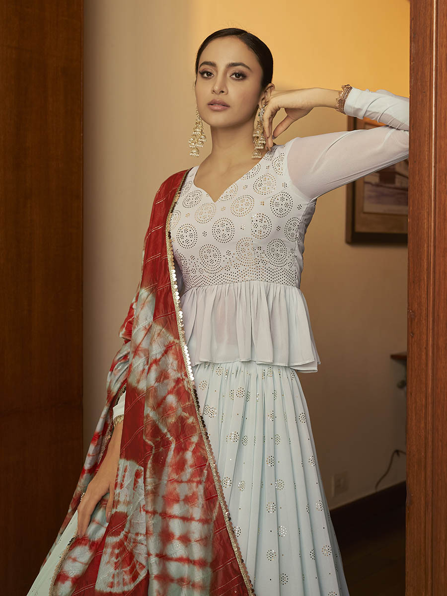 Myra Sky Multicolour Shibori Print Designer Lehenga