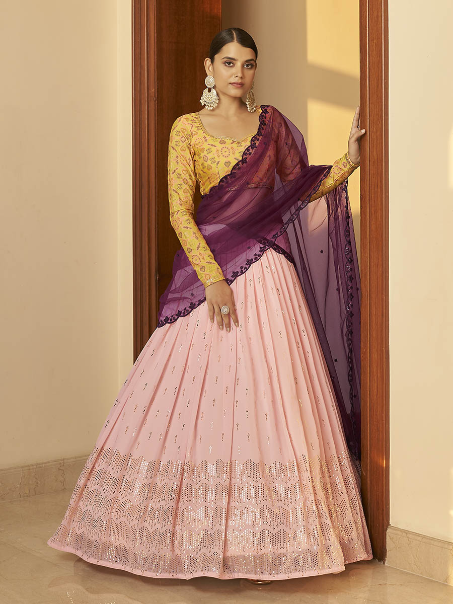 Myra Multicolour Georgette Mukaish Work Designer Lehenga