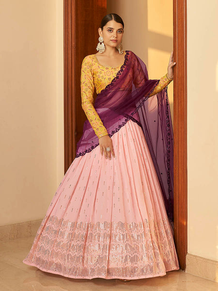 Myra Multicolour Georgette Mukaish Work Designer Lehenga