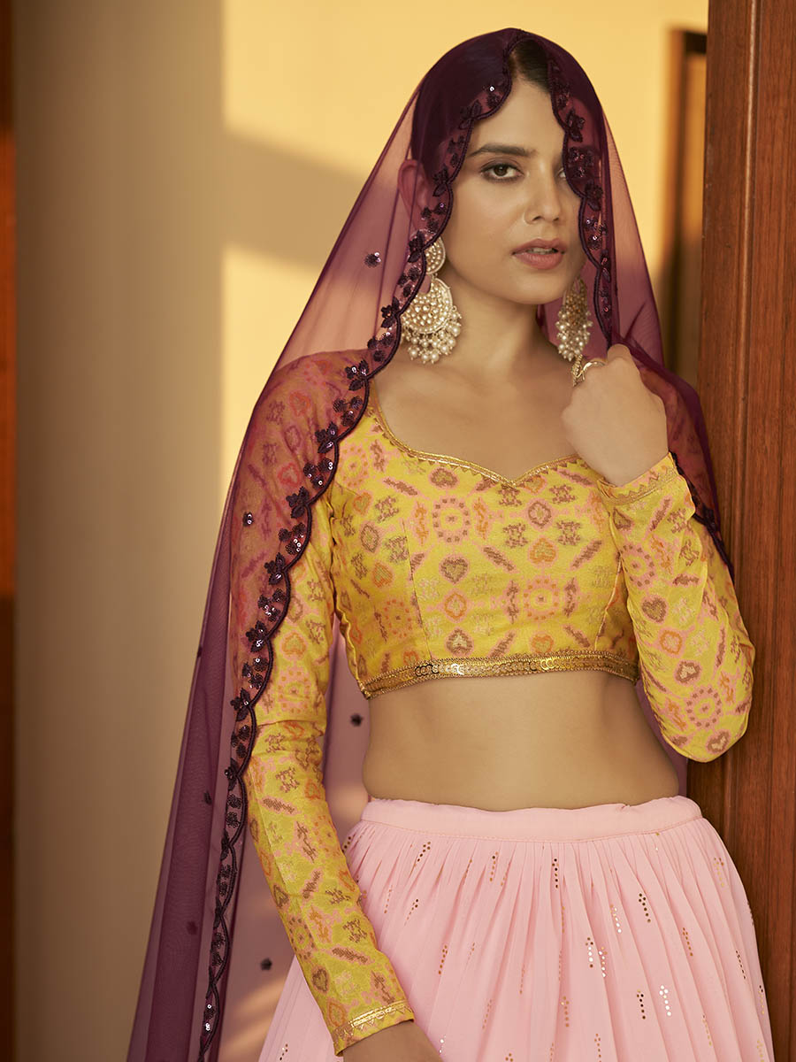 Myra Multicolour Georgette Mukaish Work Designer Lehenga