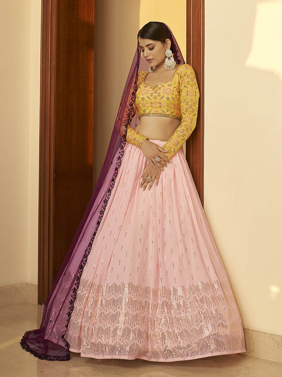 Myra Multicolour Georgette Mukaish Work Designer Lehenga