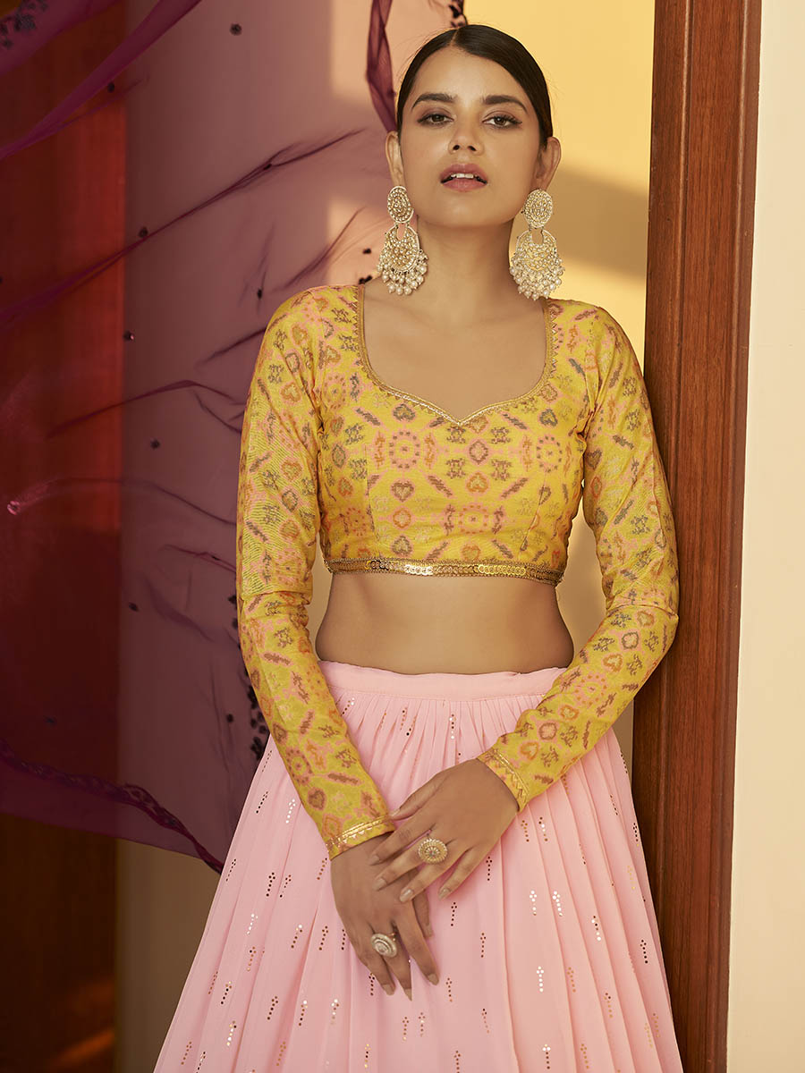 Myra Multicolour Georgette Mukaish Work Designer Lehenga