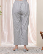 Vaasva Women Grey Cotton Flax Solid Straight Pants