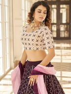 Myra Purple & White Georgette Embroidered Designer Lehenga