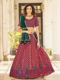 Myra Deep Pink & Green Georgette Embroidered Designer Lehenga
