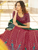 Myra Deep Pink & Green Georgette Embroidered Designer Lehenga