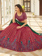 Myra Deep Pink & Green Georgette Embroidered Designer Lehenga
